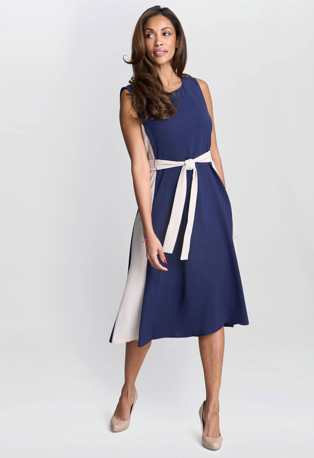 Gina Bacconi Navy Kendall Two Tone Dress