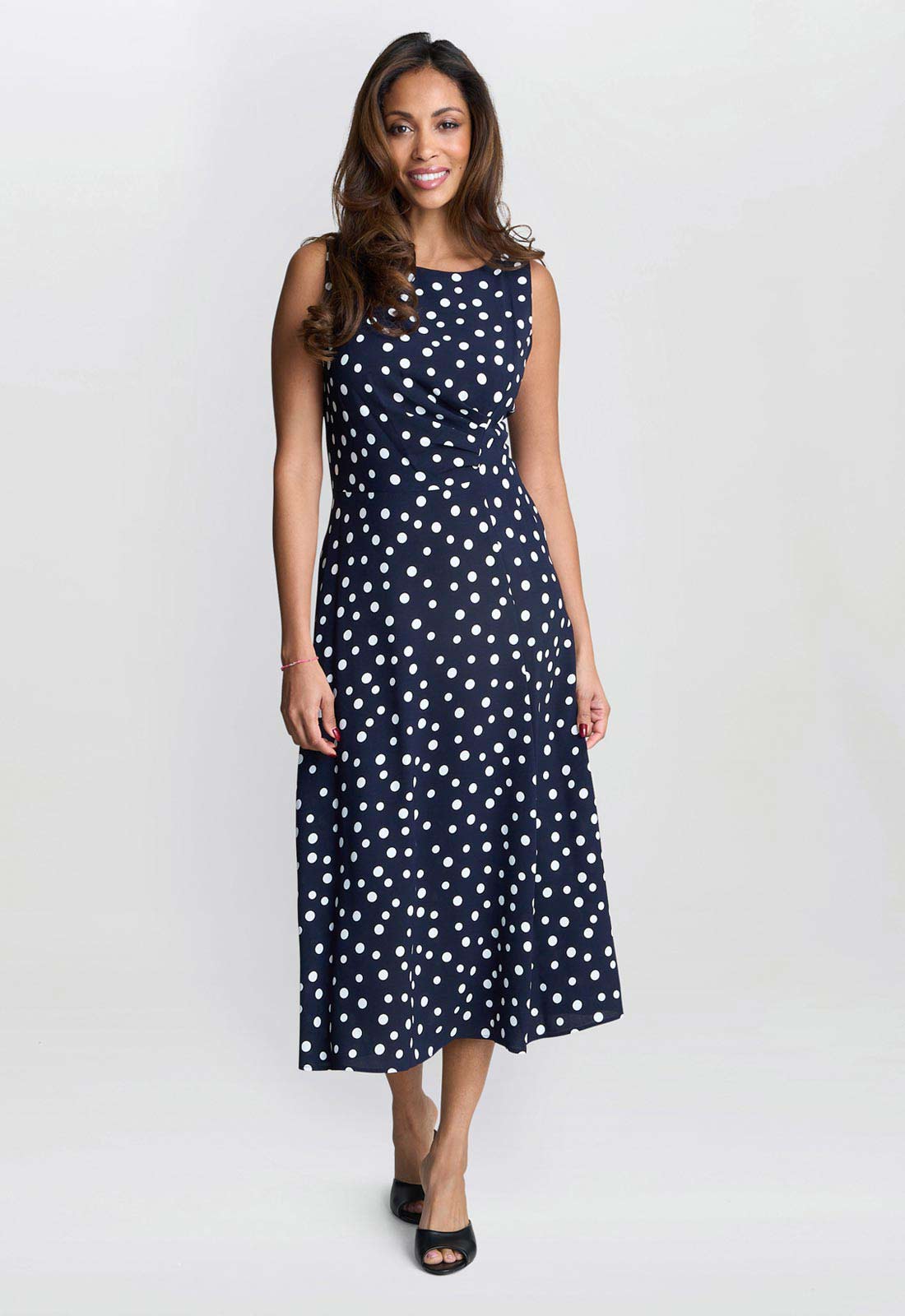 Gina Bacconi Navy Lacinda Spot Dress