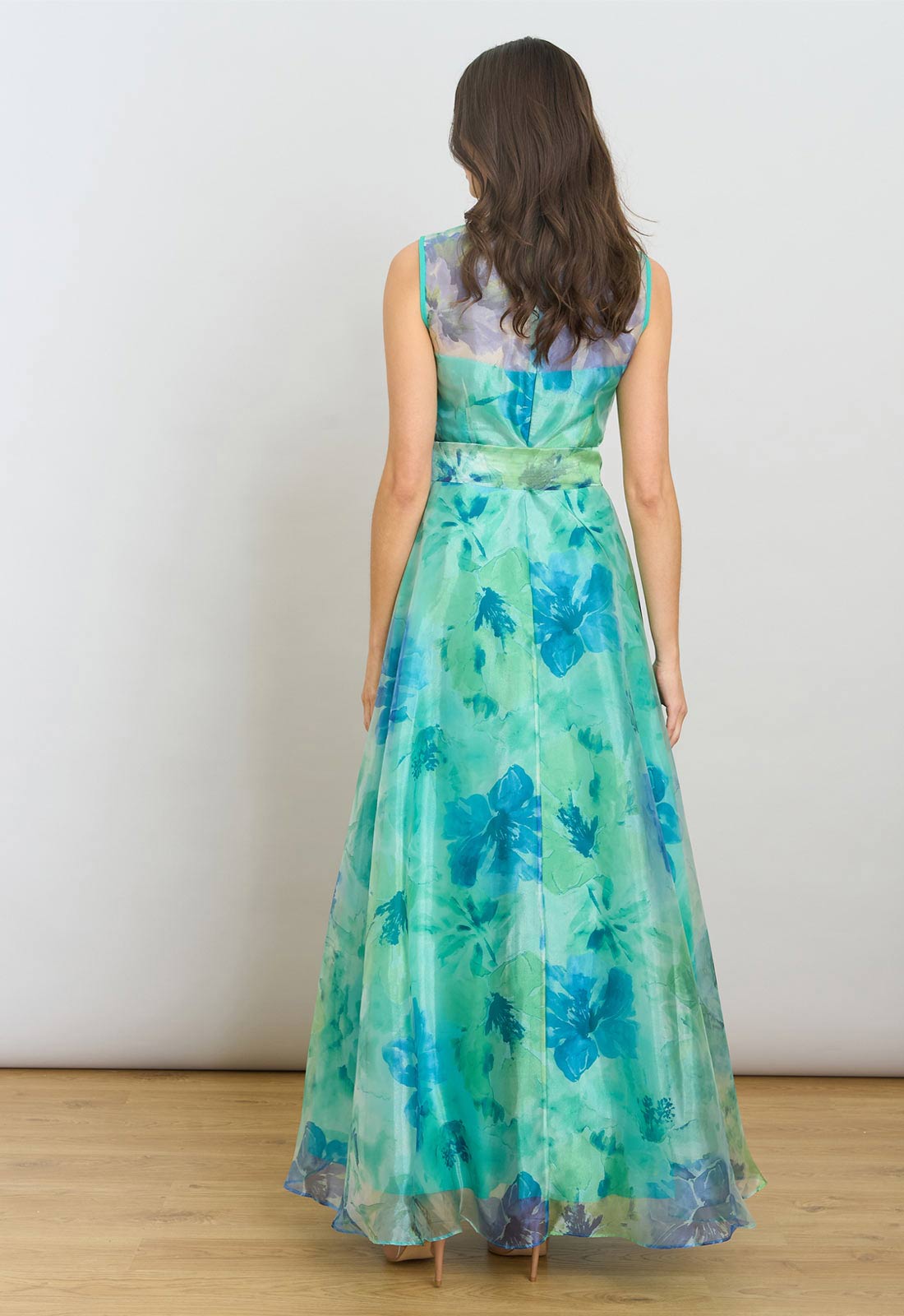 Gina Bacconi Green Amy Printed Organza Maxi Dress