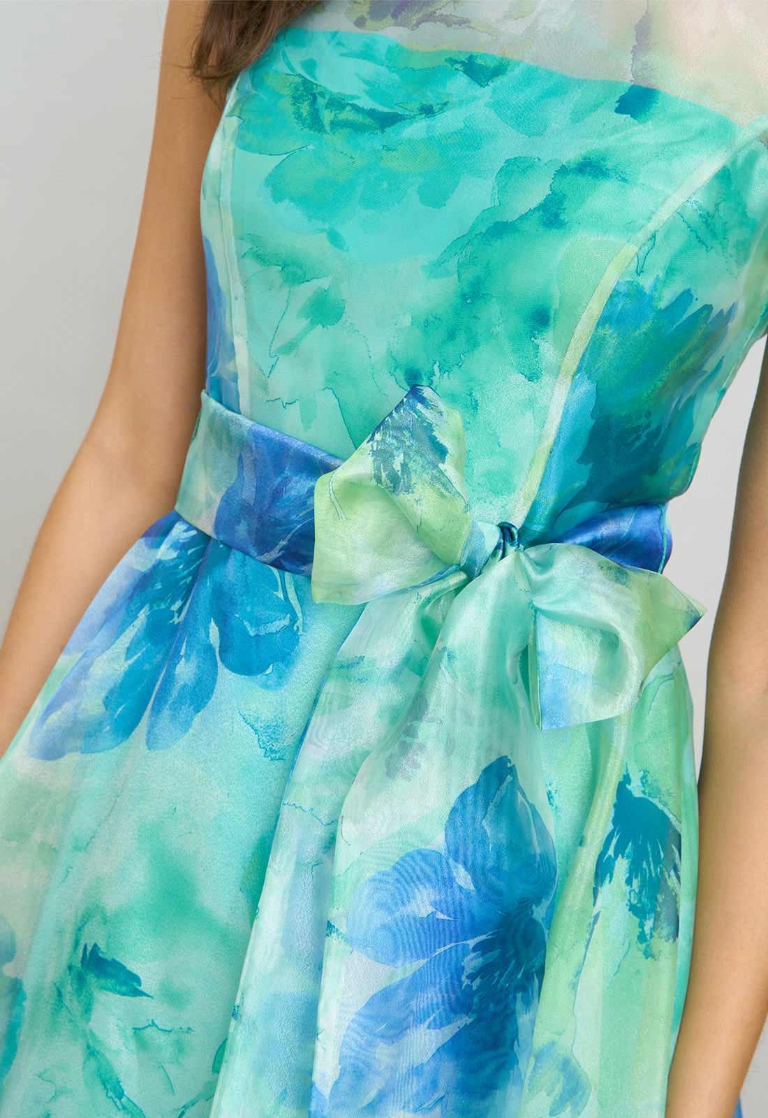 Gina Bacconi Green Amy Printed Organza Maxi Dress