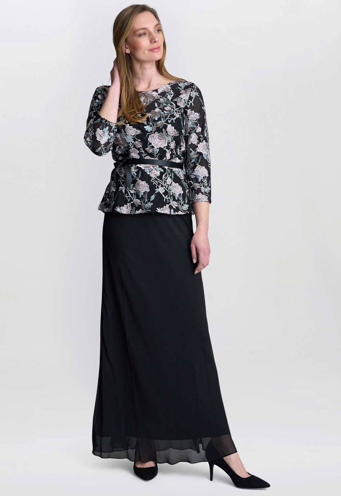 Gina Bacconi Black Bernice Chiffon Maxi Skirt