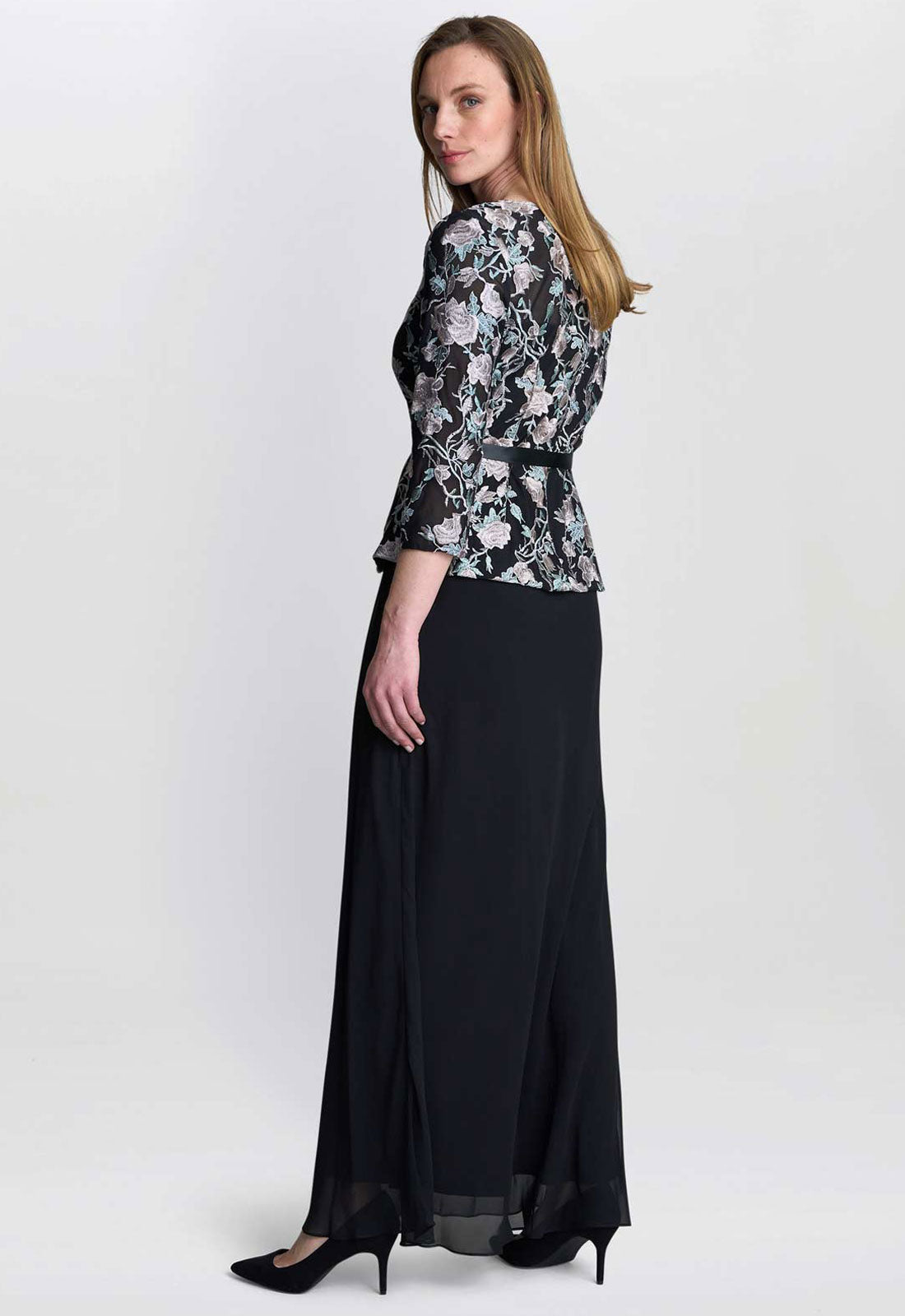 Gina Bacconi Black Bernice Chiffon Maxi Skirt