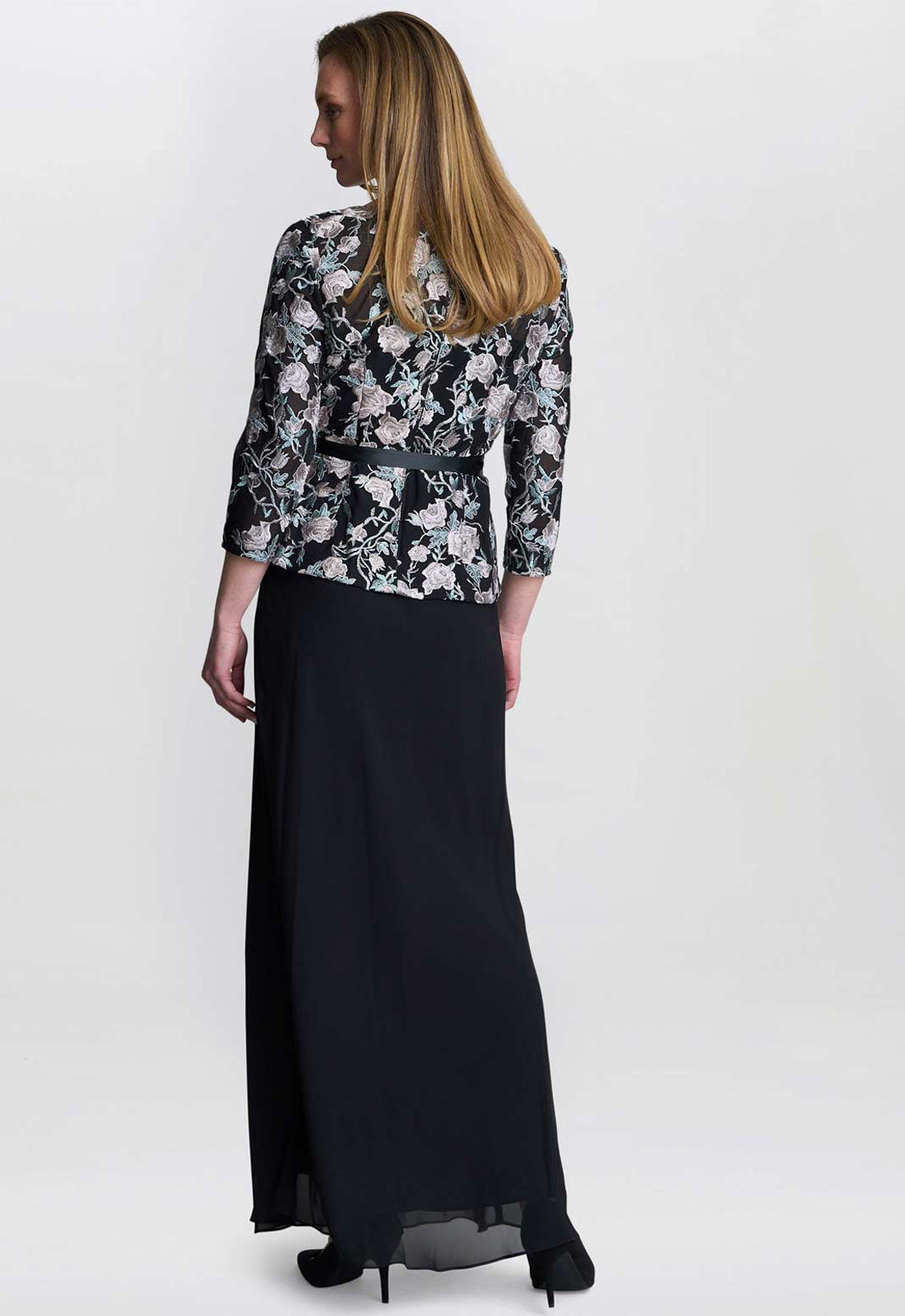 Gina Bacconi Black / Pink Brandy Embroidered Blouse With Tie Belt