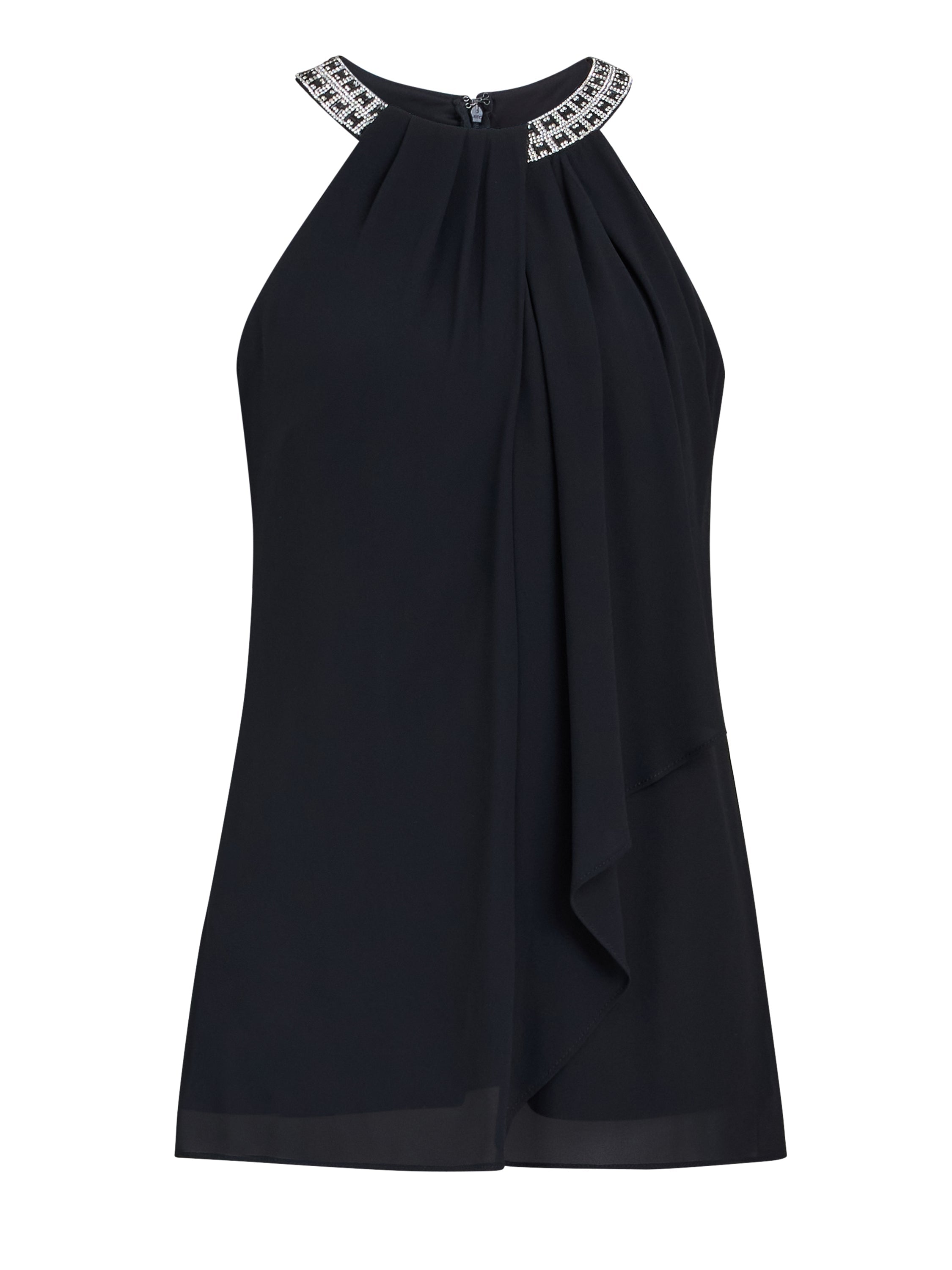 Gina Bacconi Black Elle Halter Top With Beaded Neck