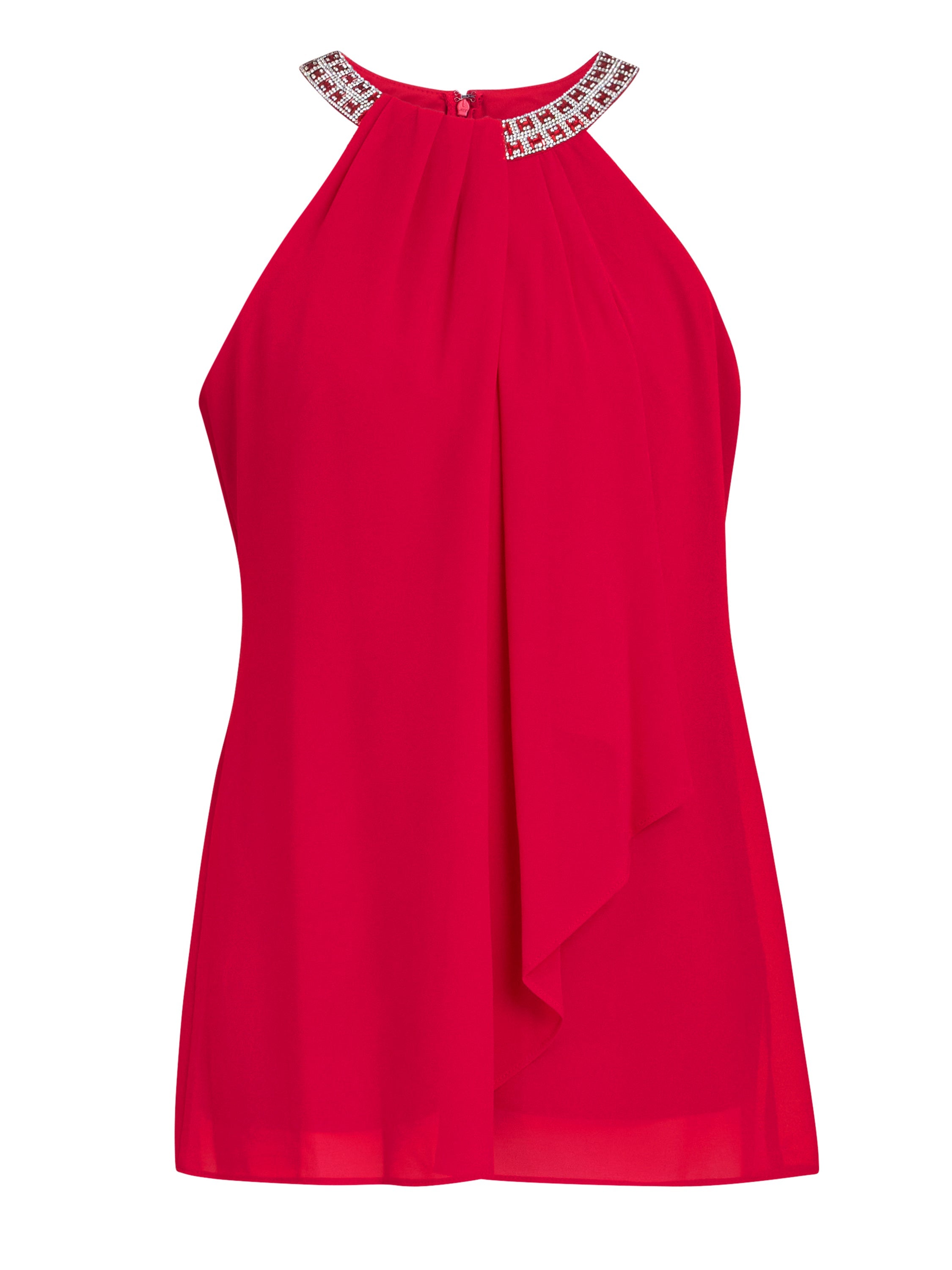 Gina Bacconi Red Elle Halter Top With Beaded Neck