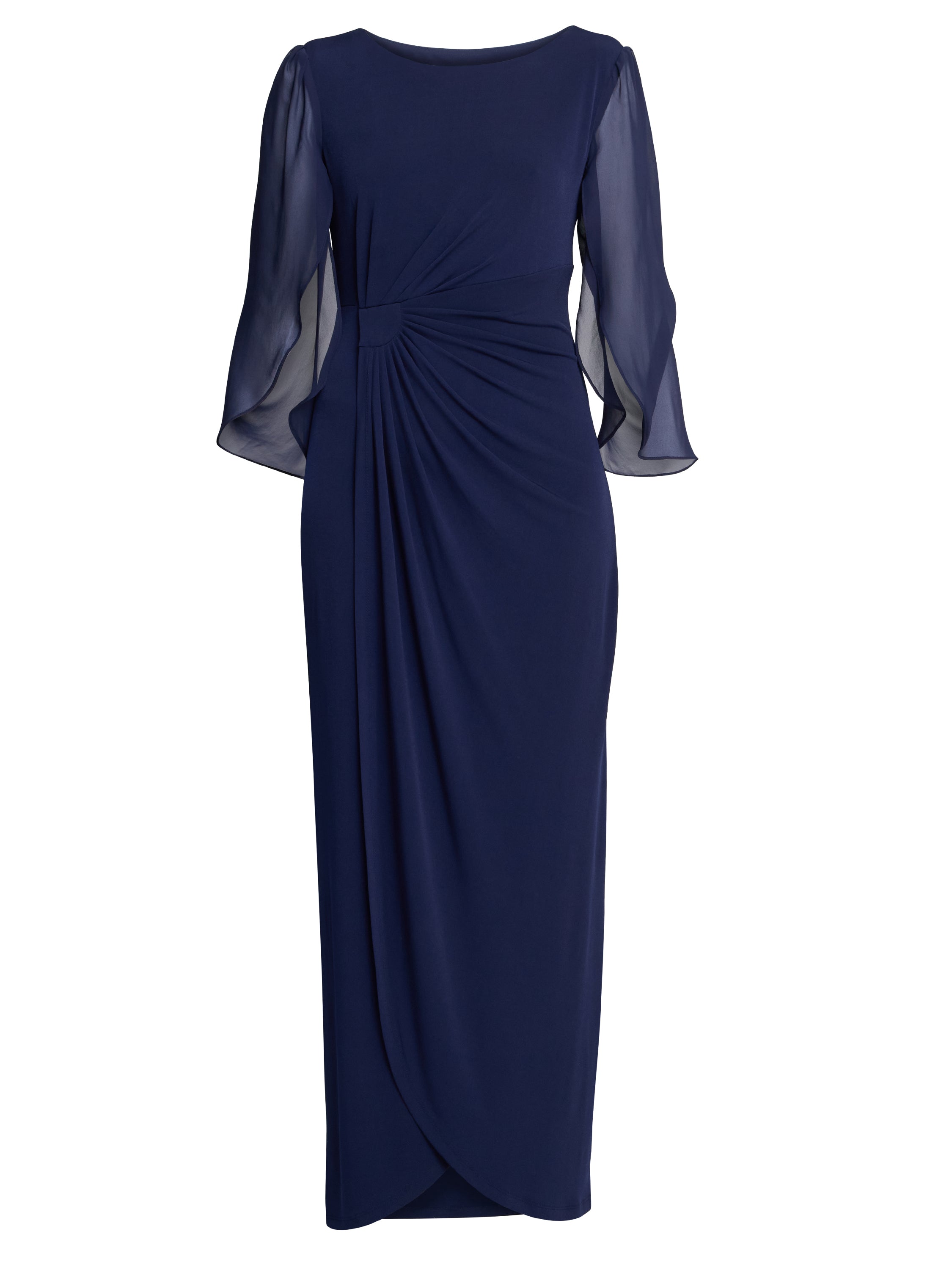 Gina Bacconi Navy Iulia Jersey And Chiffon Wrap Dress