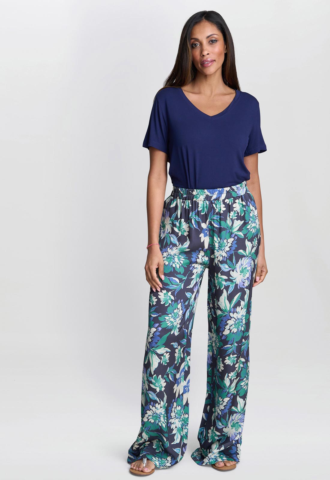 Gina Bacconi Blue Quinn Satin Pull On Wide Leg Trouser