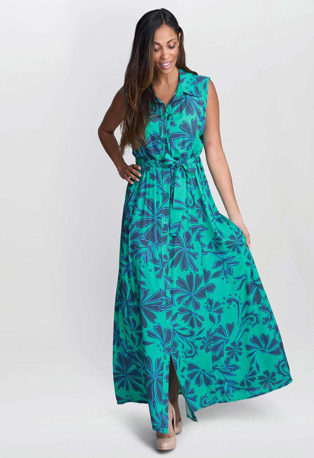 Gina Bacconi Blue Reagan Long Shirt Dress