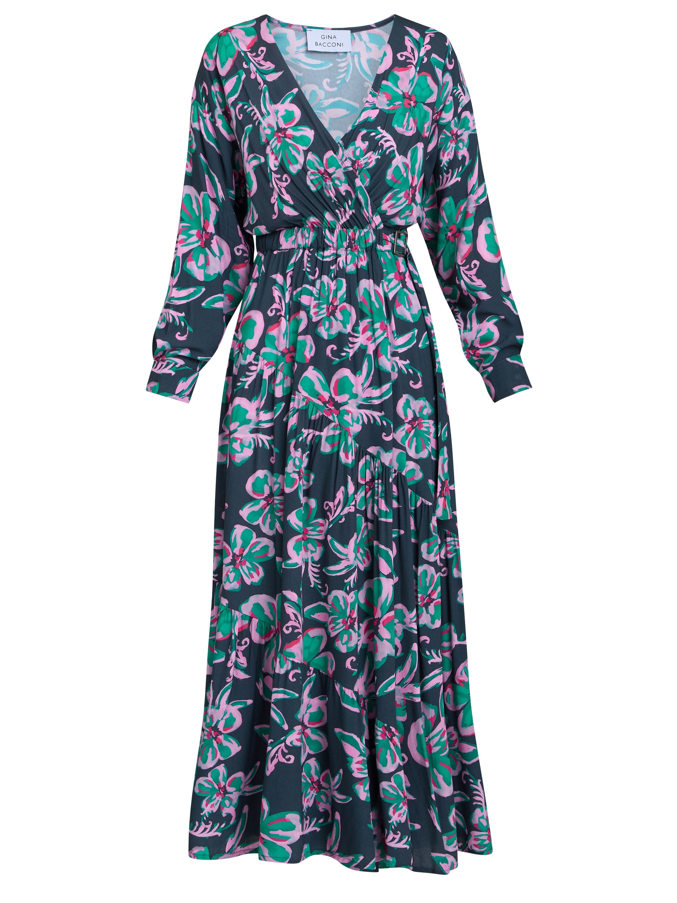 Gina Bacconi Black / Pink Rosalee Belted Dress