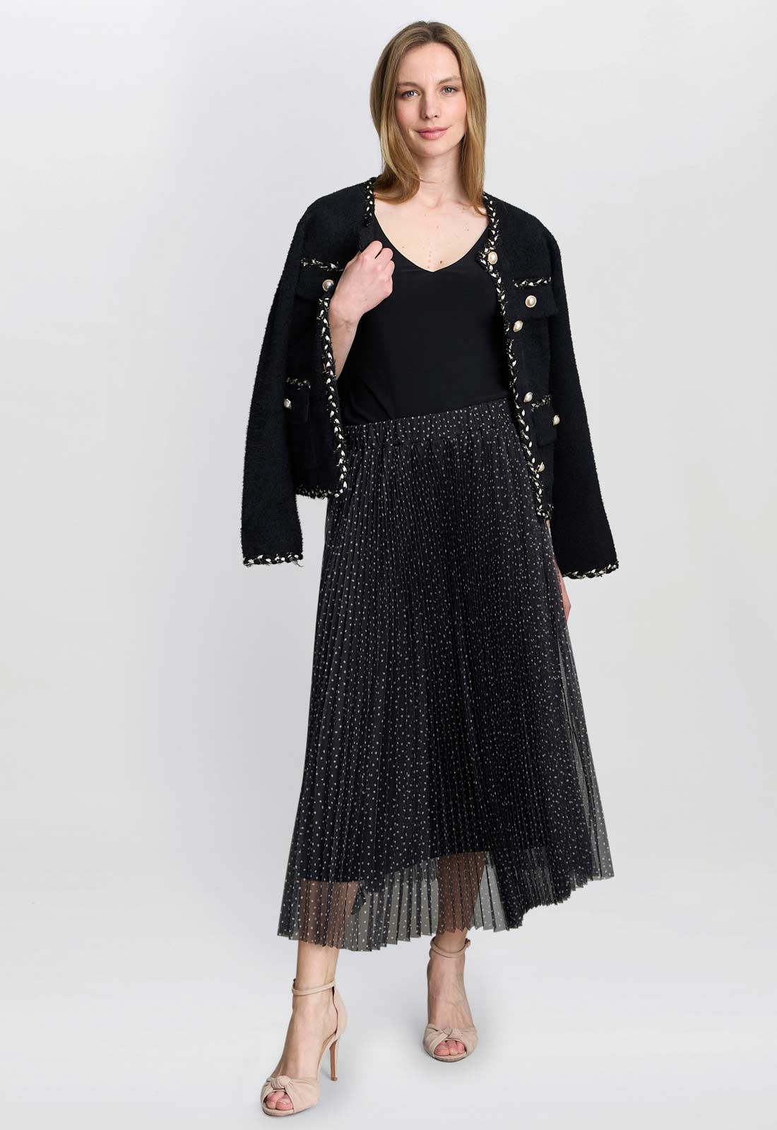 Gina Bacconi Black / Cream Roslynn Pleated Mesh Skirt