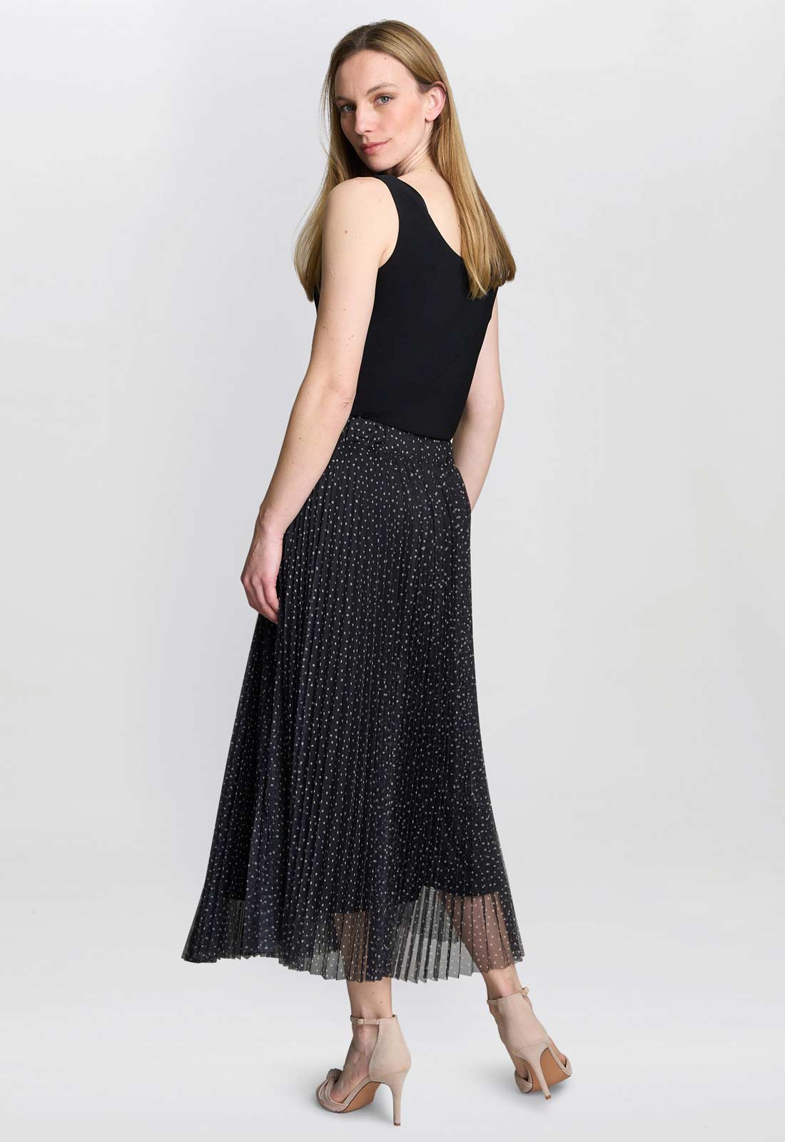 Gina Bacconi Black / Cream Roslynn Pleated Mesh Skirt