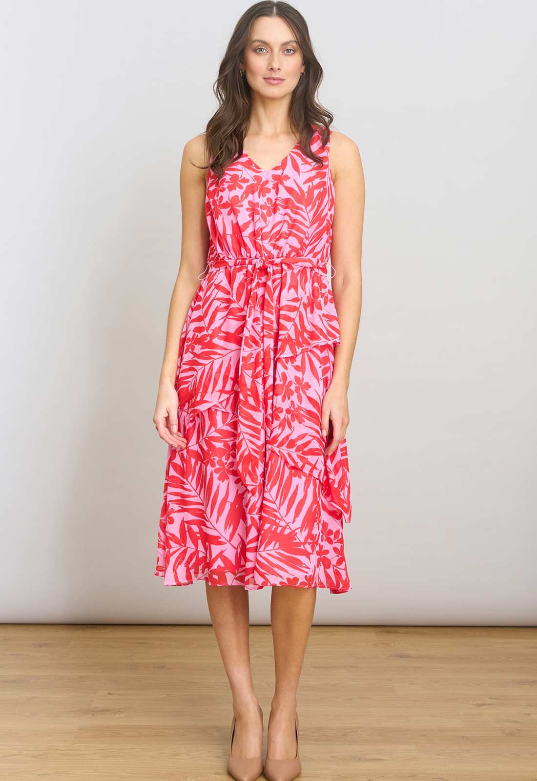 Gina Bacconi PINK Tasha Printed Chiffon Dress