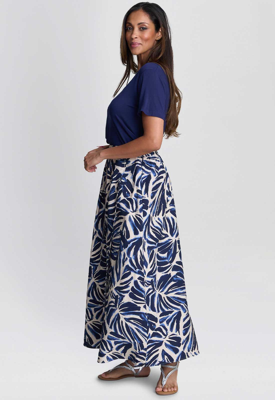 Gina Bacconi NAVY Enid Abstract Print Elastic Waist Skirt