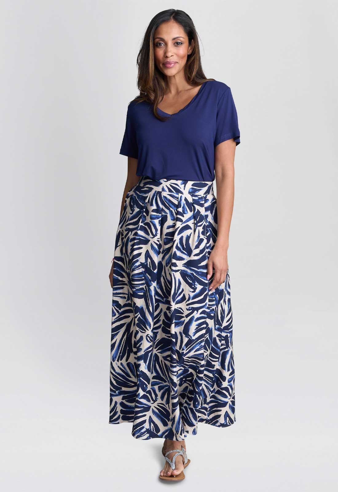 Gina Bacconi NAVY Enid Abstract Print Elastic Waist Skirt