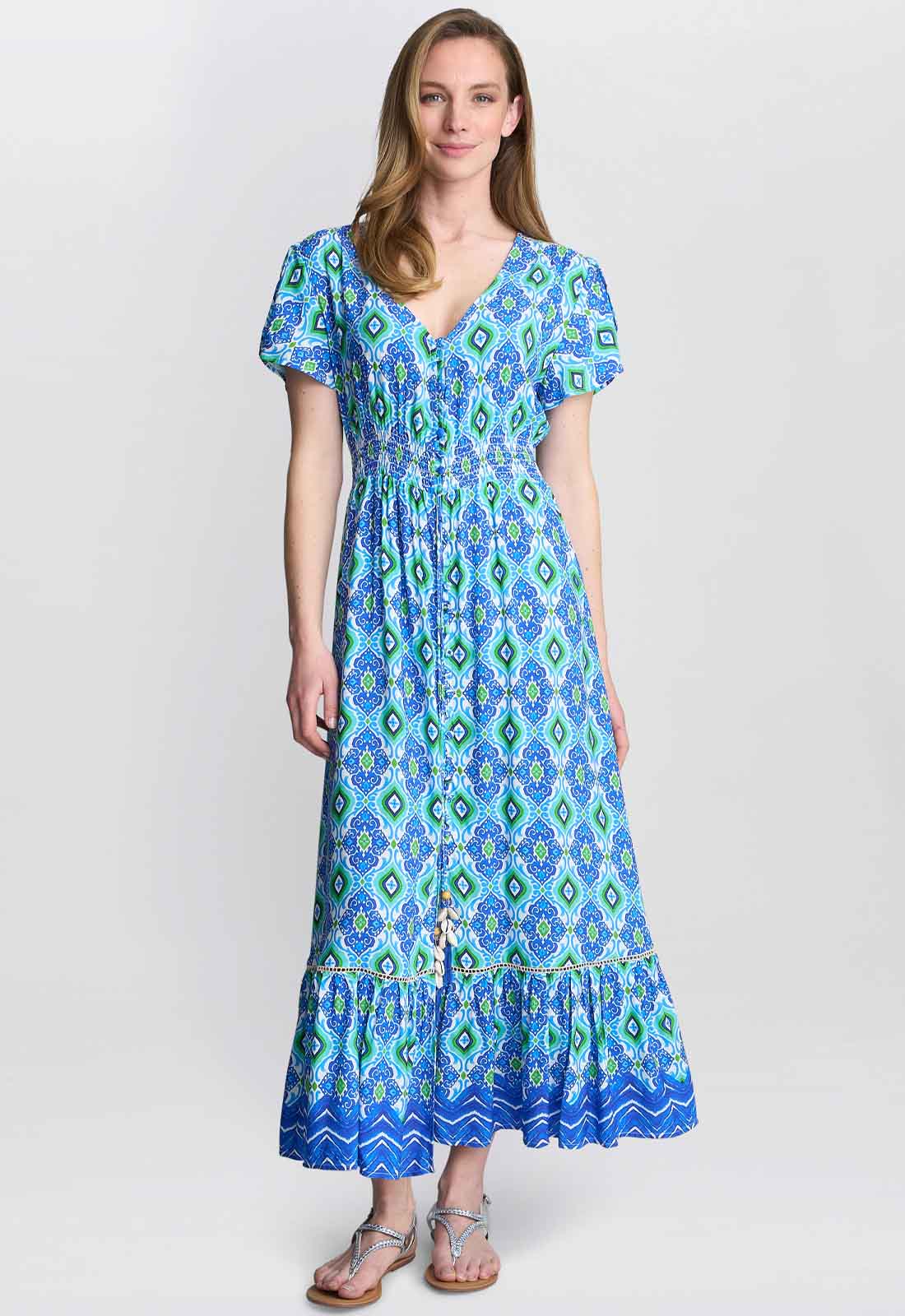 Gina Bacconi BLUE / GREEN Gabi Button Down Dress