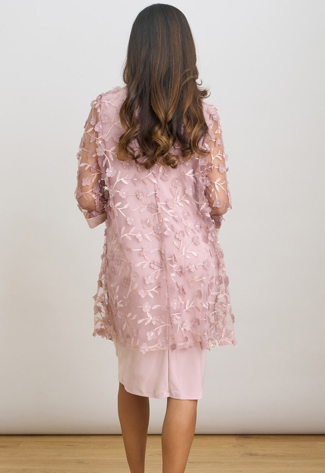 Gina Bacconi Blush Destiny Floral Applique Dress And Jacket With Detachable Necklace