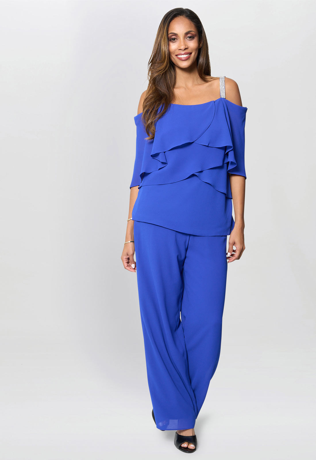 Gina Bacconi Royal Darla Frill Top Trouser Set