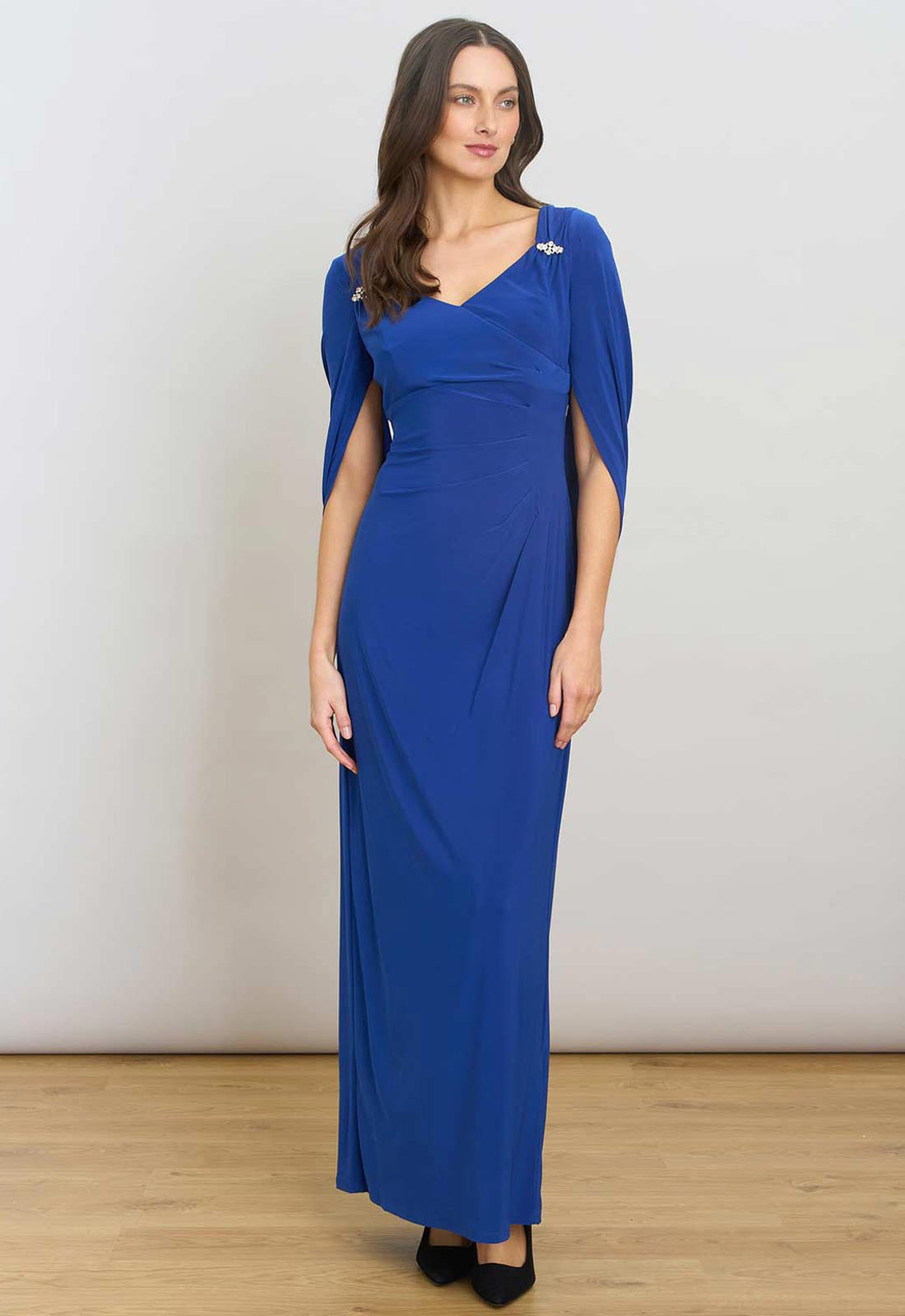 Gina Bacconi BLUE Jenna Draped Back Shoulder Maxi Dress