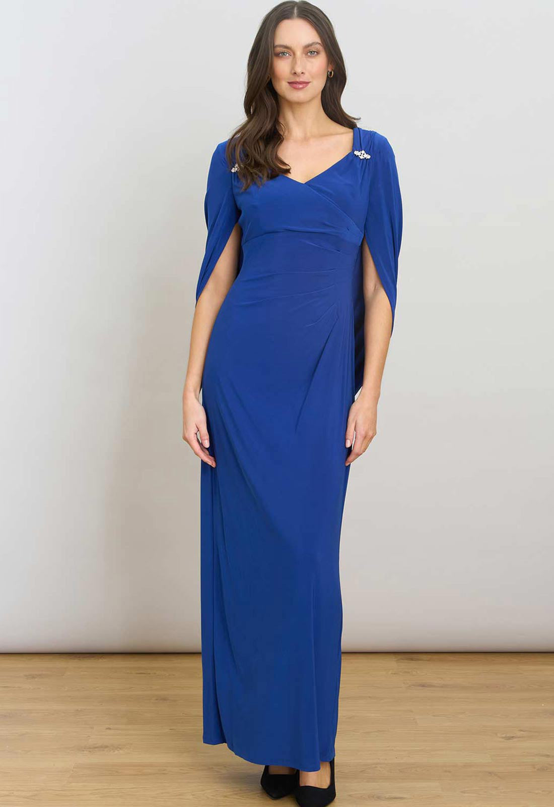 Gina Bacconi BLUE Jenna Draped Back Shoulder Maxi Dress