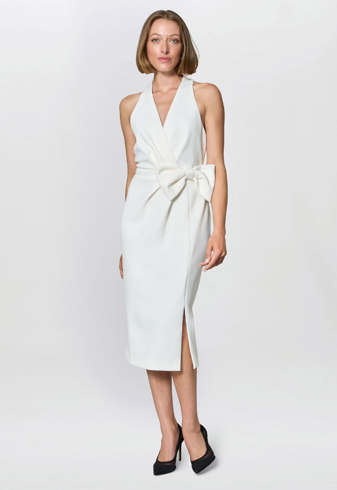 Gina Bacconi IVORY Elliana Bow Detail Midi Dress
