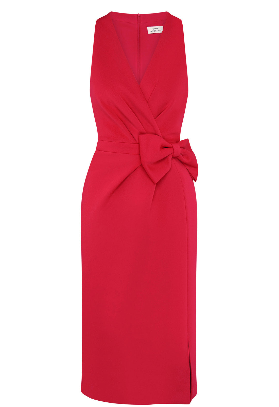 Red dress with a bow detail on a white background