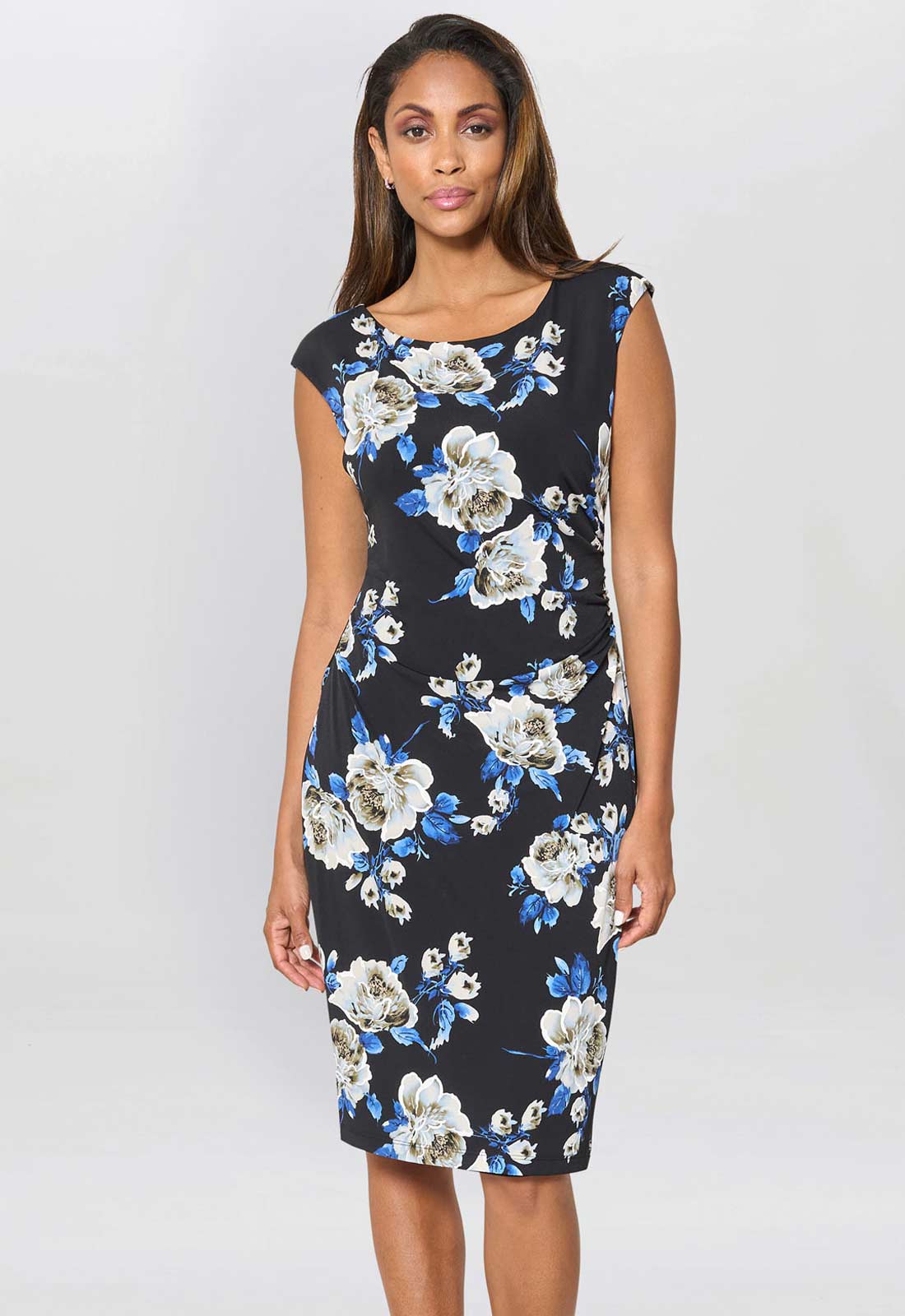 Gina Bacconi BLACK / MULTI Cybil Floral Print Sleeveless Dress