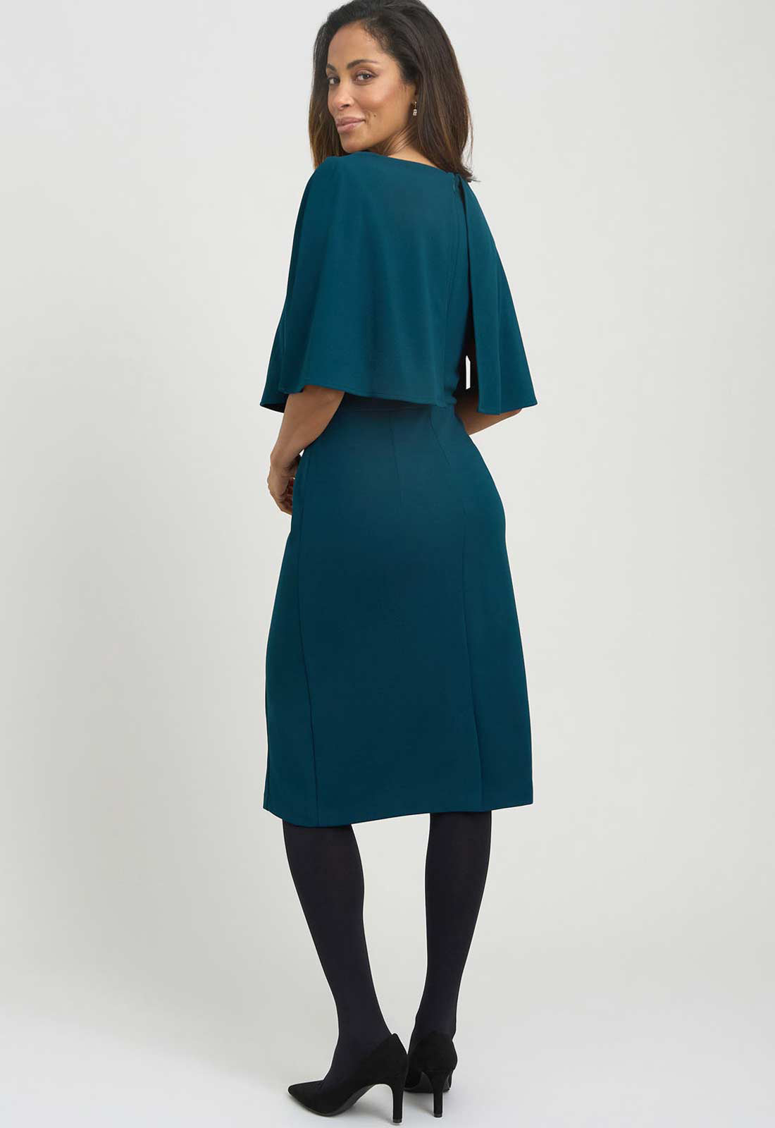 Gina Bacconi DARK GREEN Gillian Chiffon Cape Dress