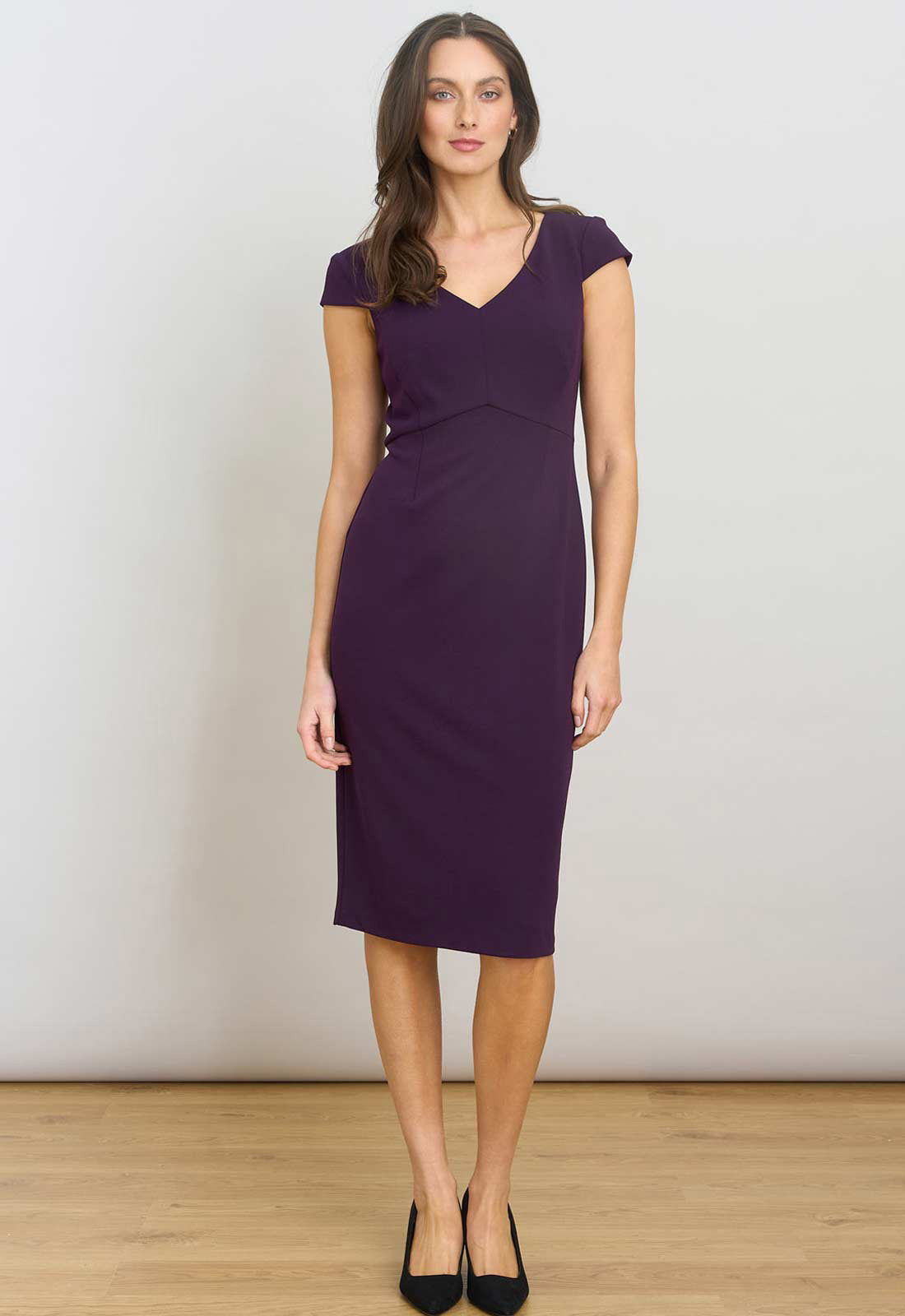 Gina Bacconi AUBERGINE Gilda Sheath Dress