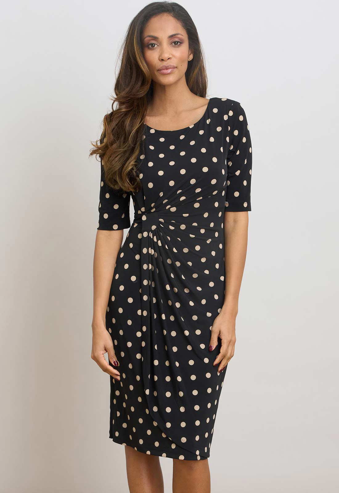 Gina Bacconi BLACK / BEIGE Harper Jersey Wrap Dress