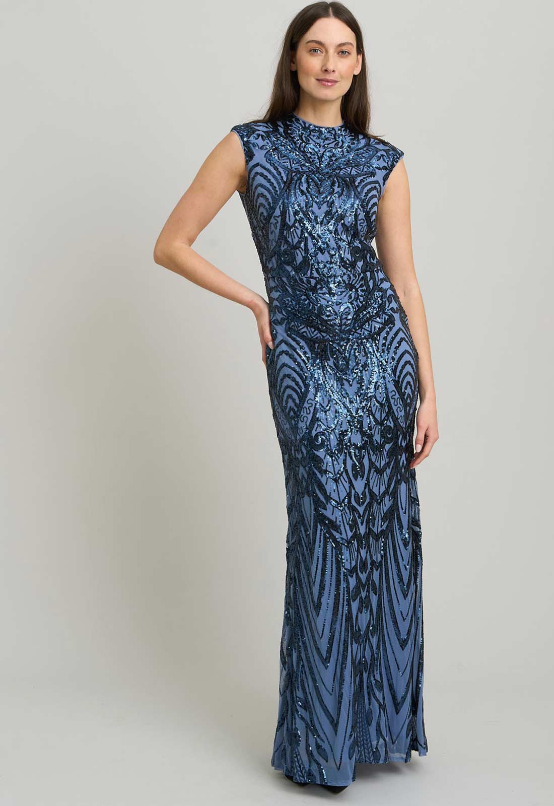 Gina Bacconi BLUE Felice Sequin Embellished Maxi Dress