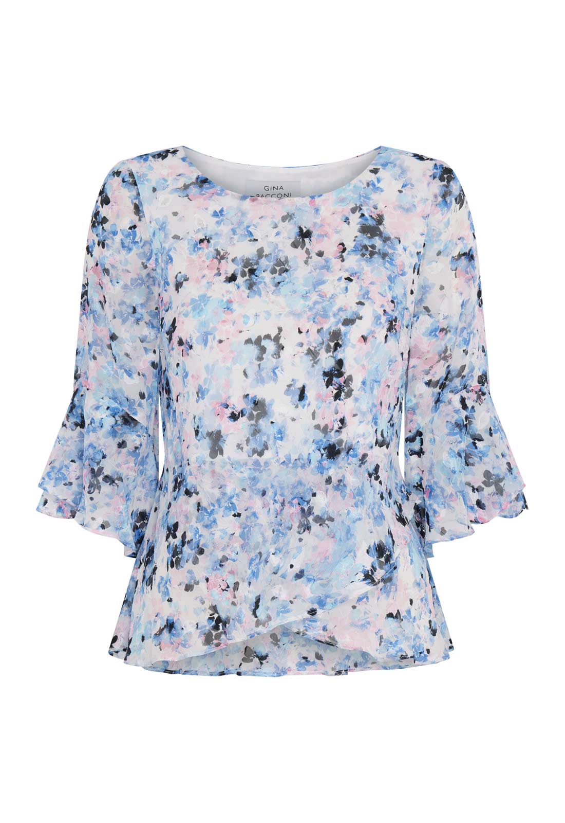 Gina Bacconi BLUE Jacklyn Floral Layered Chiffon Top