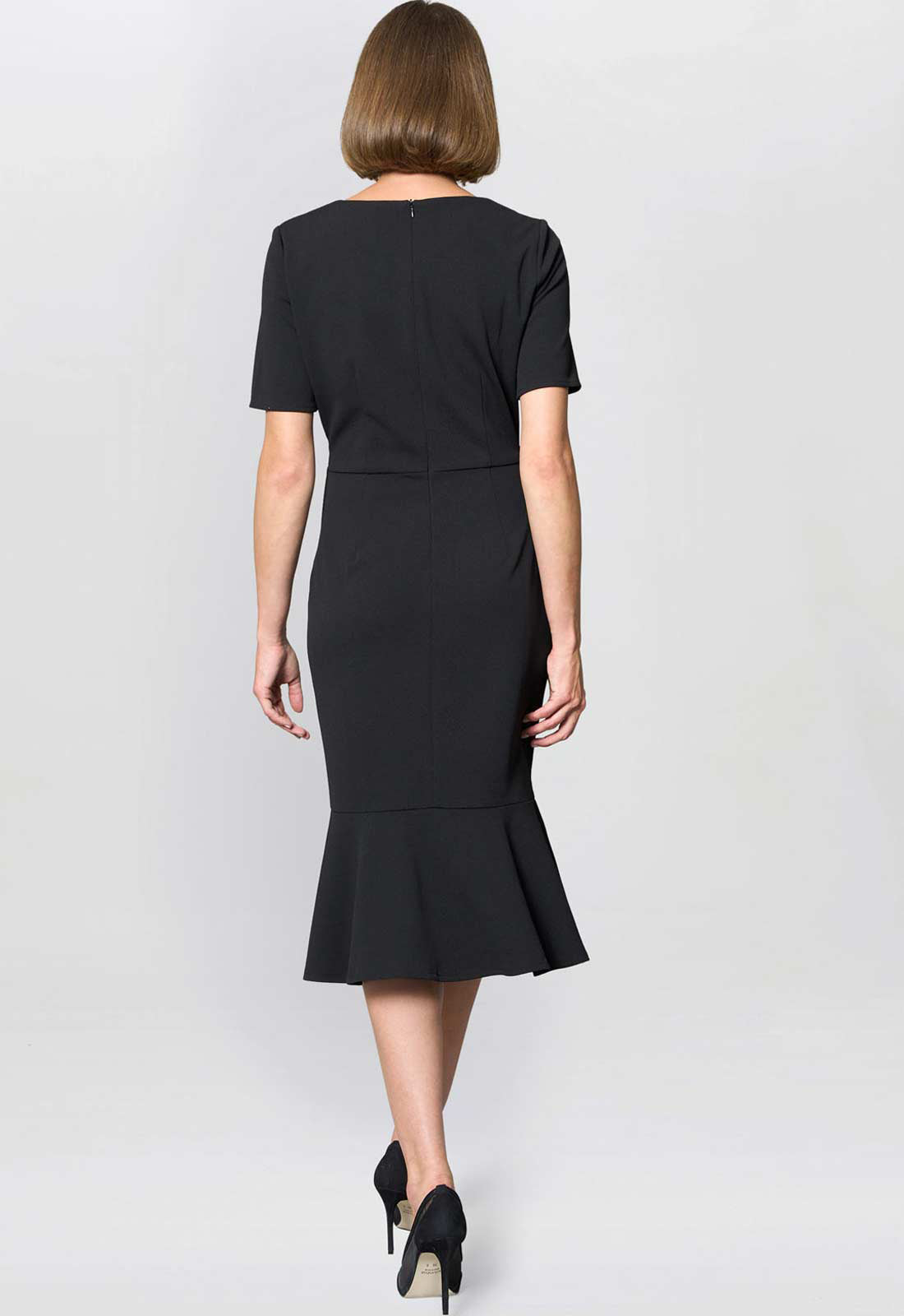 Gina Bacconi BLACK Kiara V Neck Twist Midi Dress