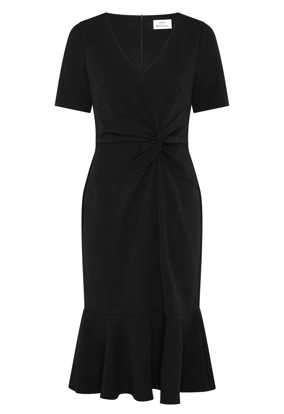 Gina Bacconi BLACK Kiara V Neck Twist Midi Dress