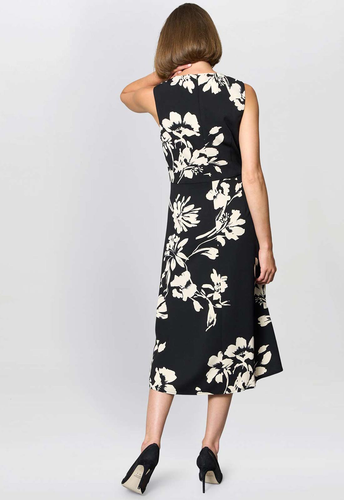 Gina Bacconi BLACK / BEIGE Joely Placement Floral Print Dress