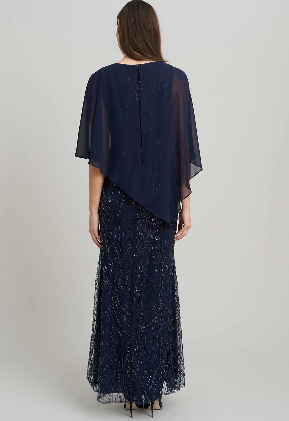 Gina Bacconi NAVY Leslie Embellished Maxi Dress