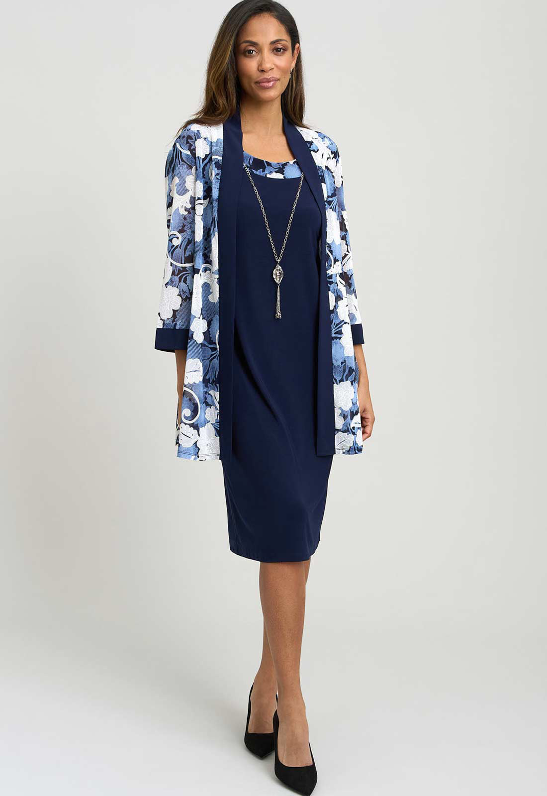 Gina Bacconi NAVY Lidiya Printed Dress And Jacket