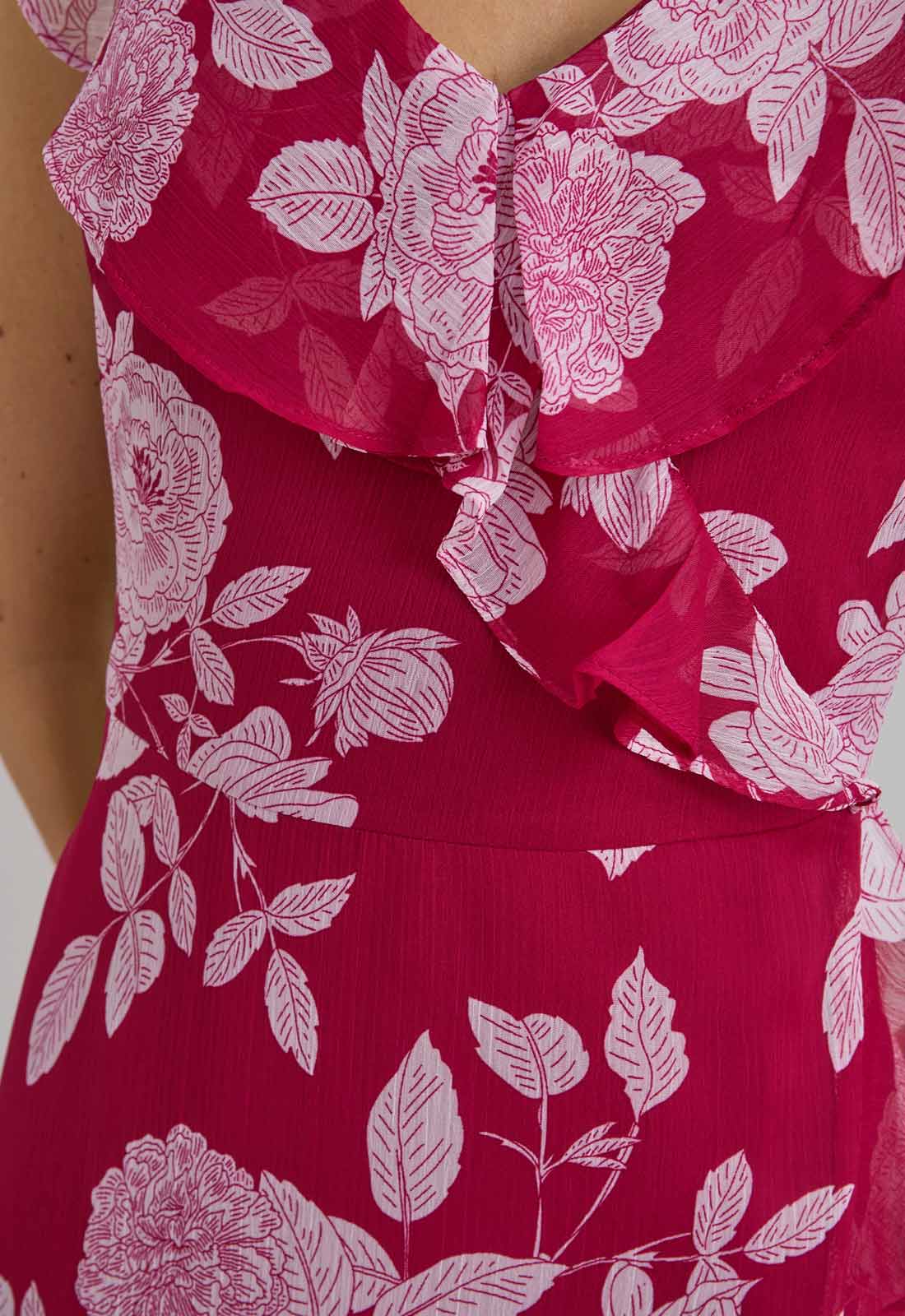Red dress with white floral pattern