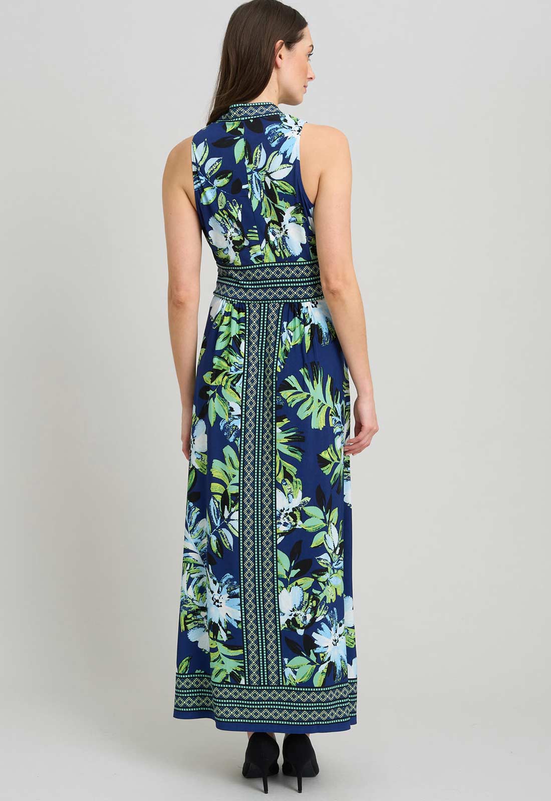 Gina Bacconi NAVY / MULTI Marisa V Neck Sleeveless Maxi Dress