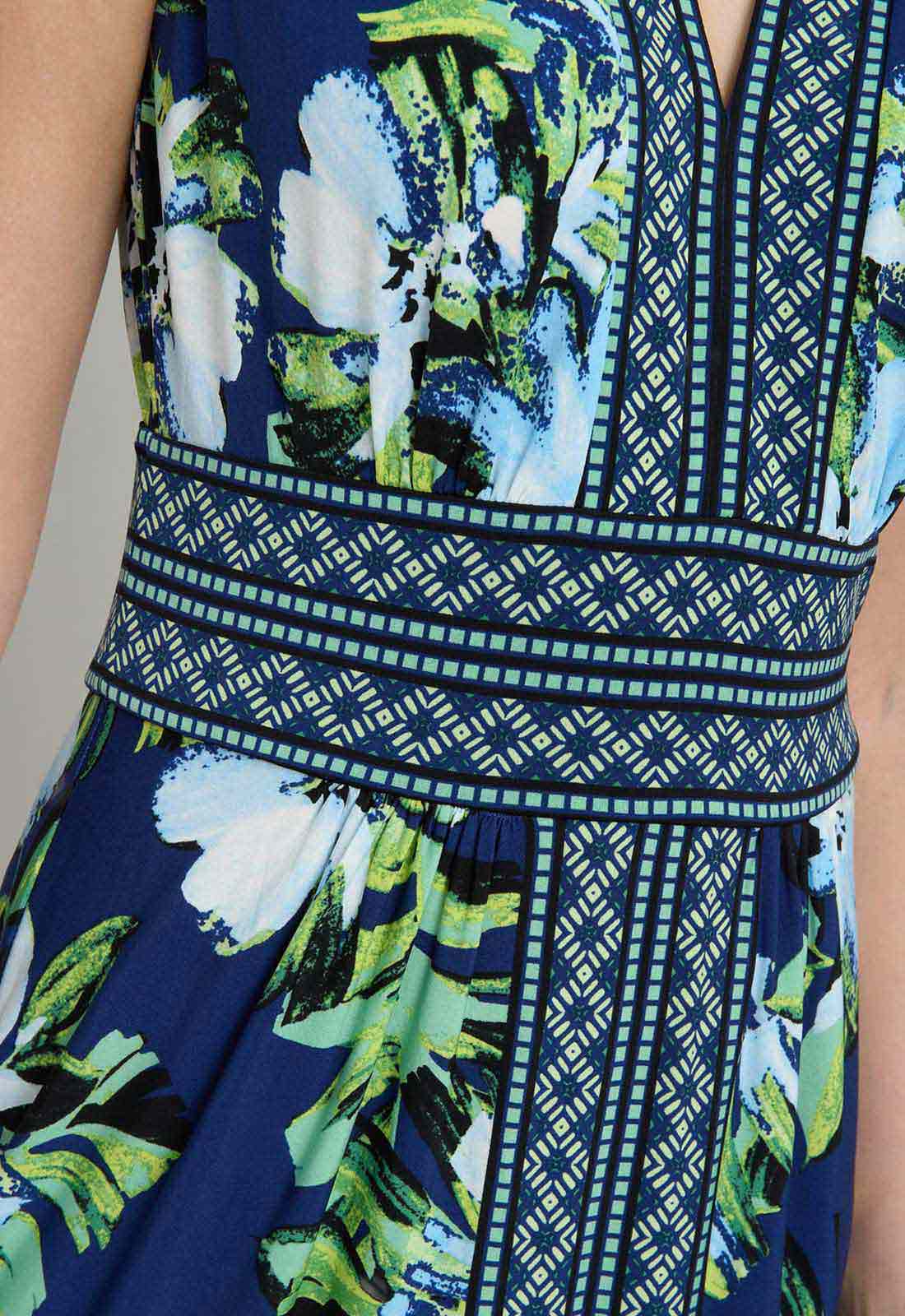 Gina Bacconi NAVY / MULTI Marisa V Neck Sleeveless Maxi Dress