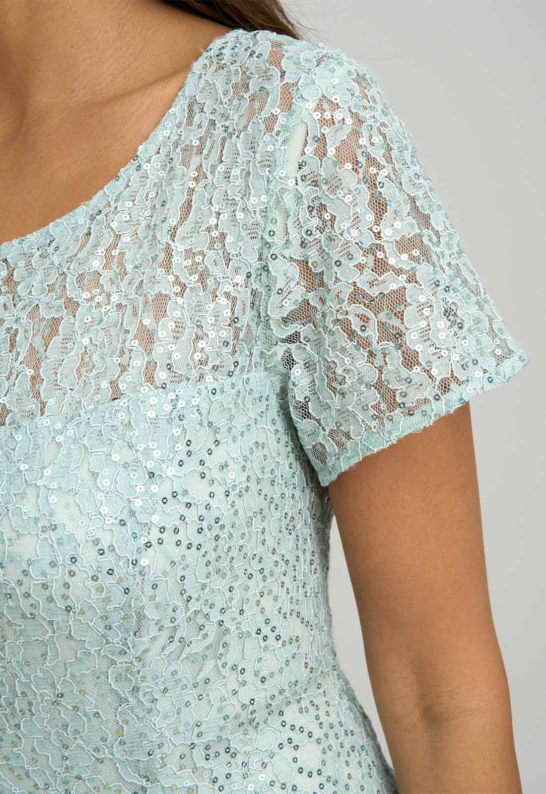 Gina Bacconi SAGE Genny Cap Sleeve Midi Length Sequin Lace Dress