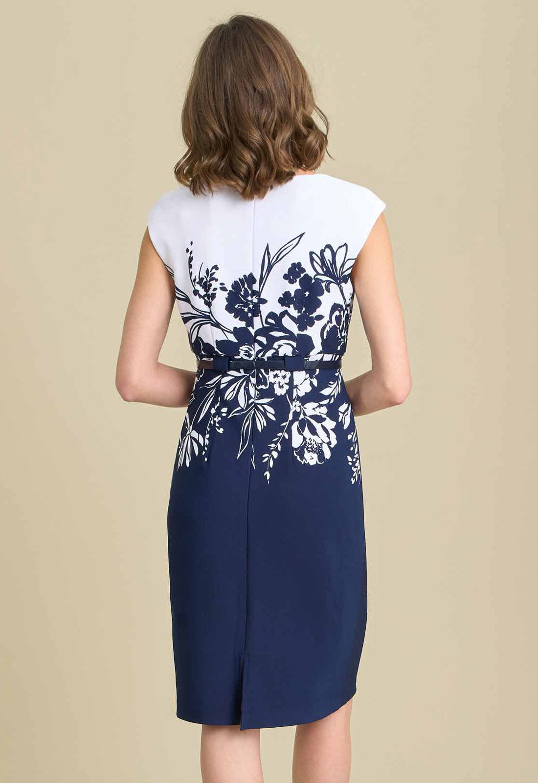 Gina Bacconi NAVY / WHITE Minnie Floral Print Belted Dress