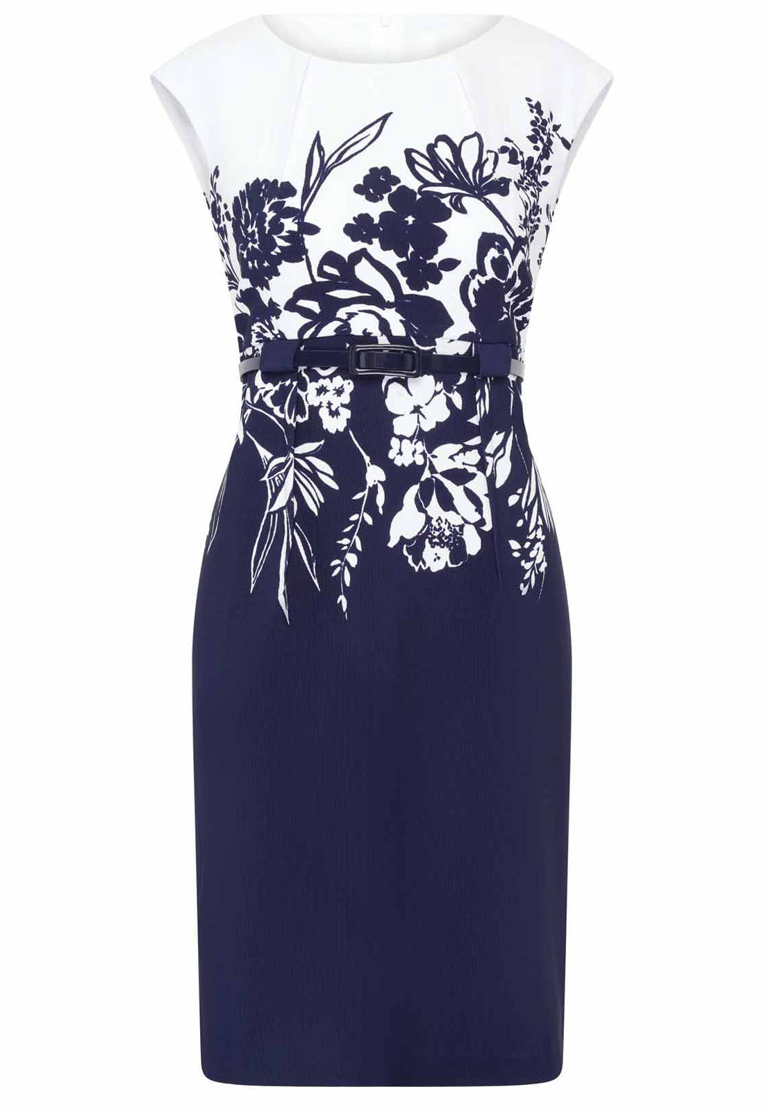 Gina Bacconi NAVY / WHITE Minnie Floral Print Belted Dress