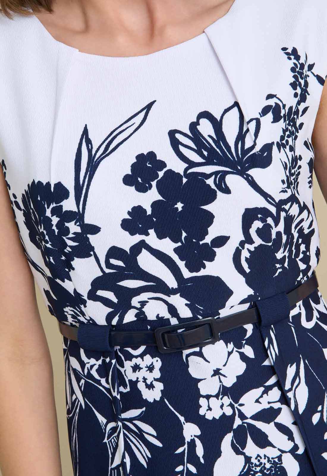 Gina Bacconi NAVY / WHITE Minnie Floral Print Belted Dress