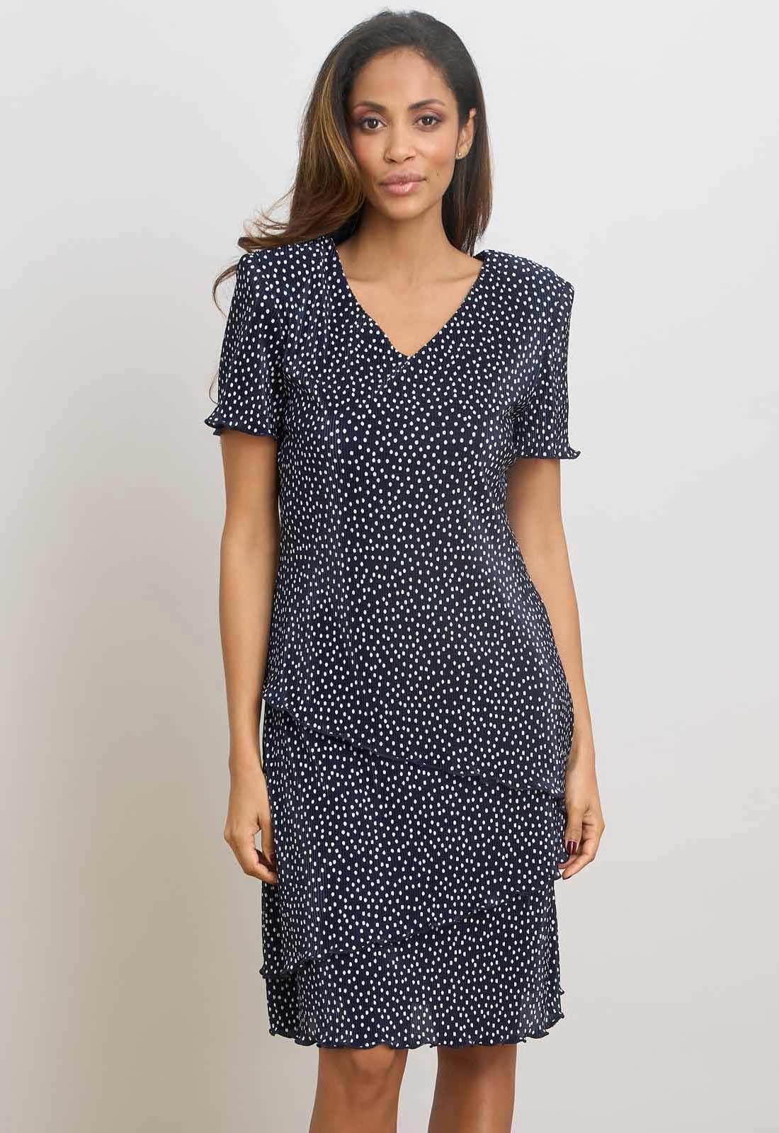 Gina Bacconi NAVY / WHITE Spot Plisse Mini Dress