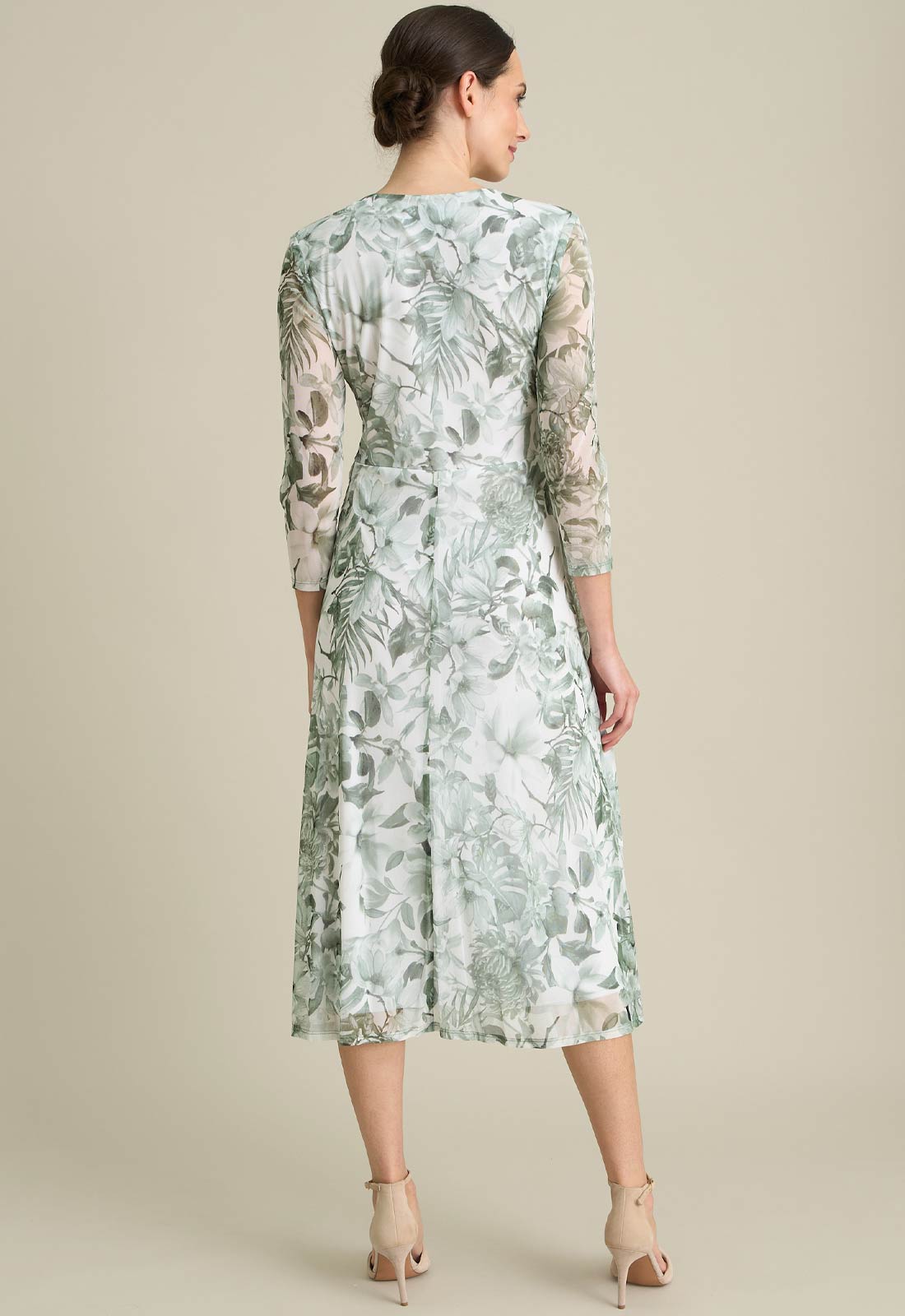 Gina Bacconi GREEN Nancie Floral Mesh Faux Wrap Dress