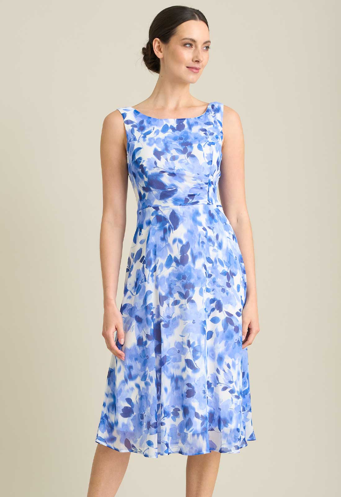 Gina Bacconi BLUE Noreen Chiffon Floral Midi Dress