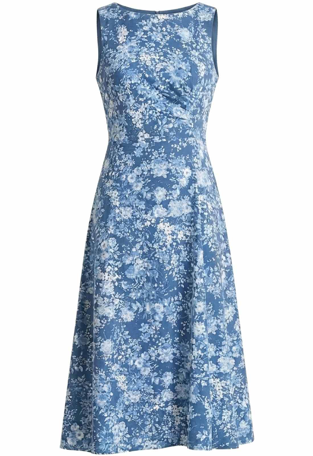 Gina Bacconi NAVY Odelia Floral Print Midi Dress