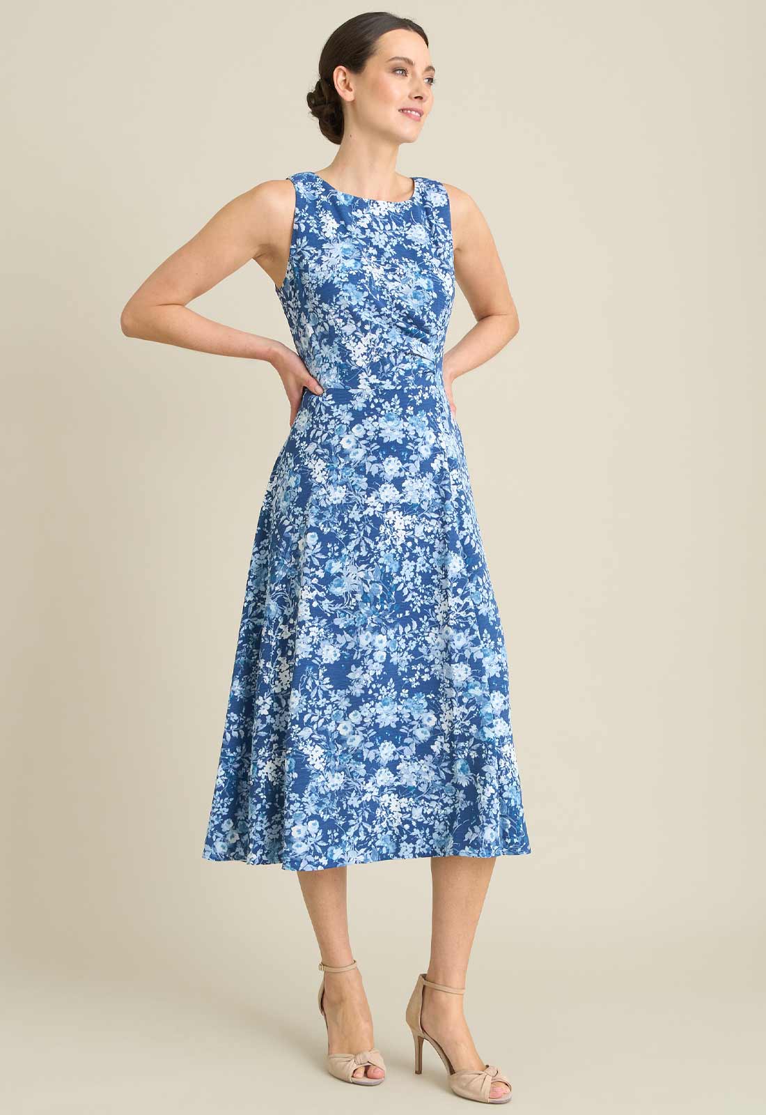Gina Bacconi NAVY Odelia Floral Print Midi Dress
