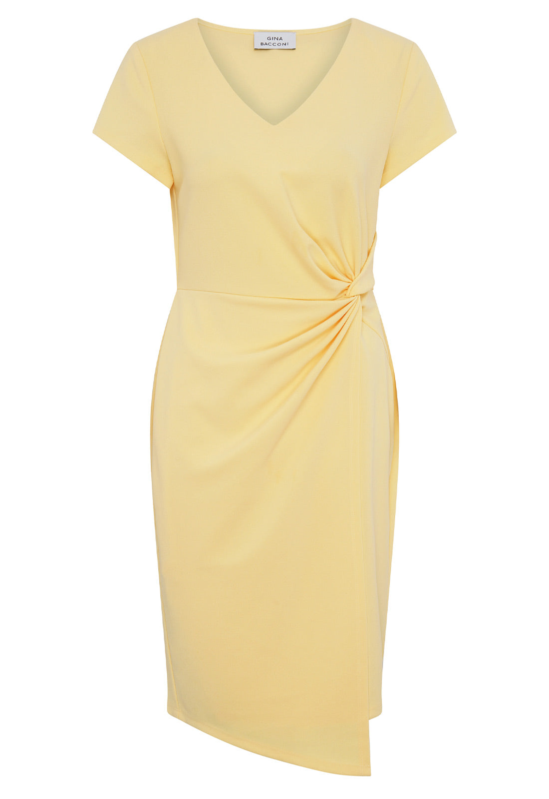 Gina Bacconi YELLOW Peggy Short Faux Wrap V Neck Dress