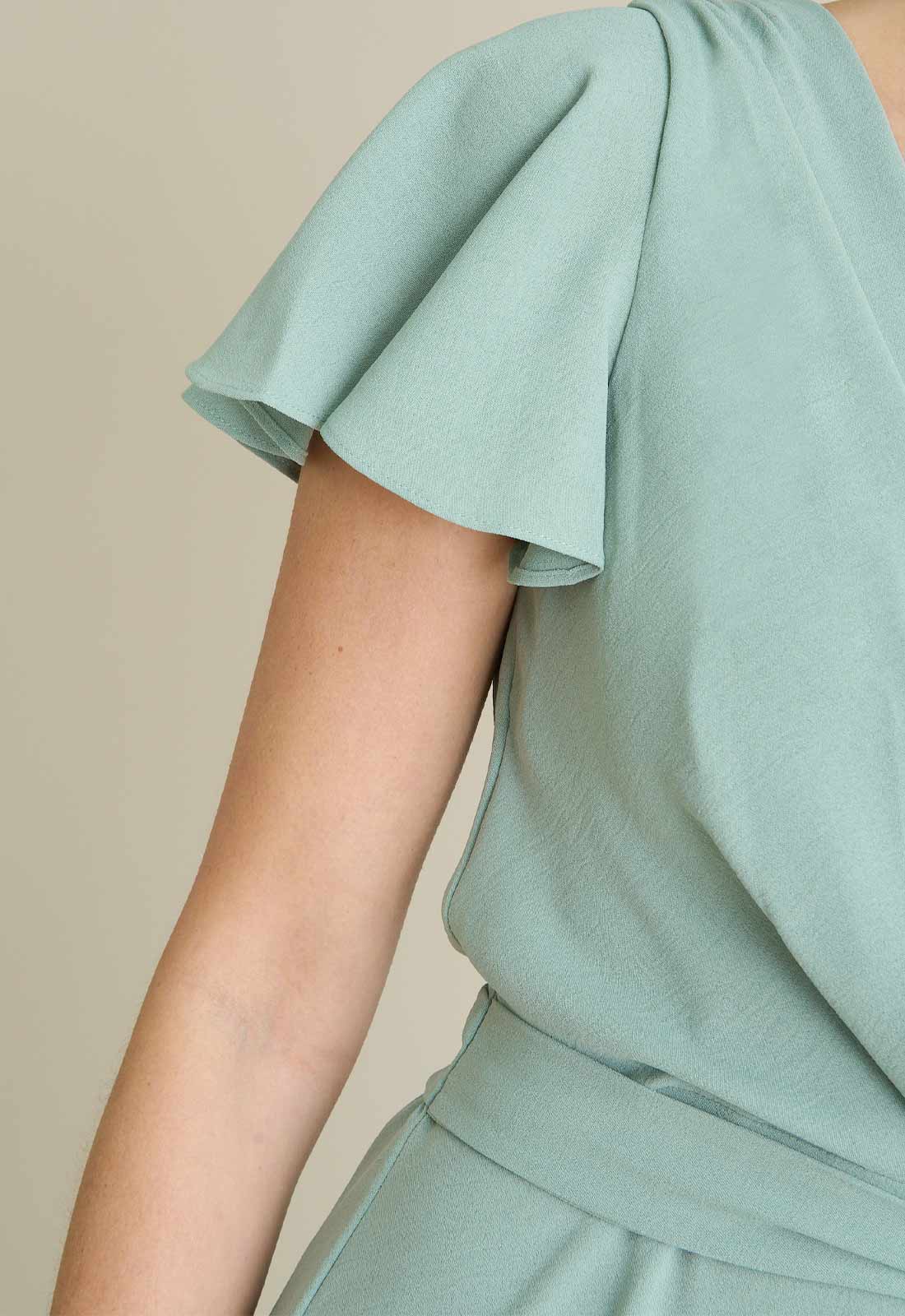 Gina Bacconi AQUA Peppa Tie Waist V Neck Faux Wrap Dress